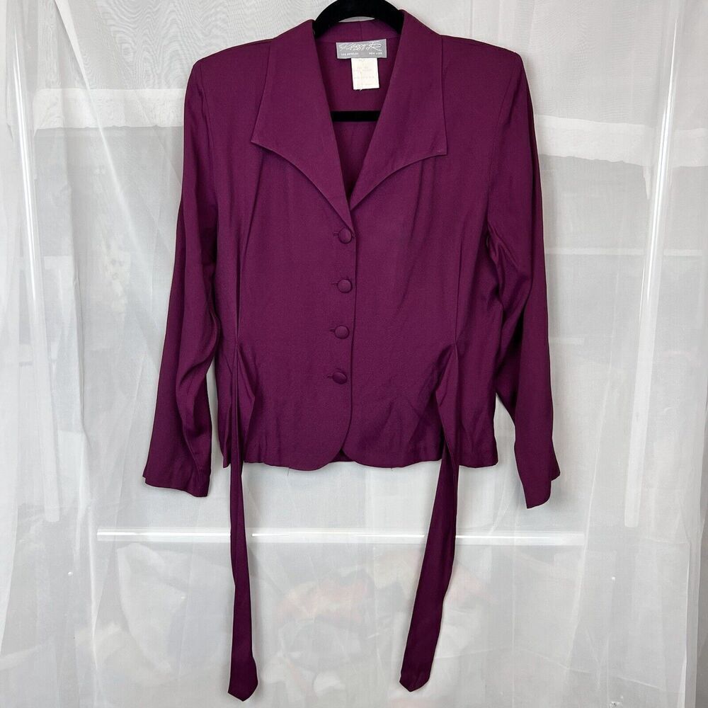 Vintage Rabbit JR womens button down blouse tie back retro careerwear teacher MD